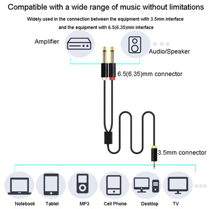 JINGHUA 3.5mm To Dual 6.5mm Audio Cable 1 In 2 Dual Channel Mixer Amplifier Audio Cable, 0.5m, 1.5m, 3m, 5m, 10m