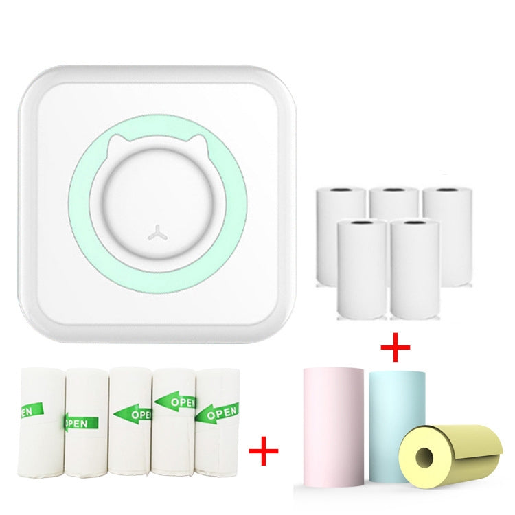 C15 Mini Student Bluetooth Inkless Photo Label Thermal Printer, Green+5 Paper, Pink+5 Paper, Green+5 Stickers, Pink+5 Stickers, Green+10 Paper, Pink+10 Paper, Green+5 Stickers+5 Paper, Pink+5 Stickers+5 Paper, Green+5 Stickers+5 Paper+3 Color Paper