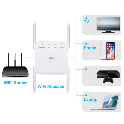 1200Mbps 2.4G / 5G WiFi Extender Booster Repeater Supports Ethernet Port, White EU Plug, White US Plug, White UK Plug, Black EU Plug, Black US Plug, Black UK Plug
