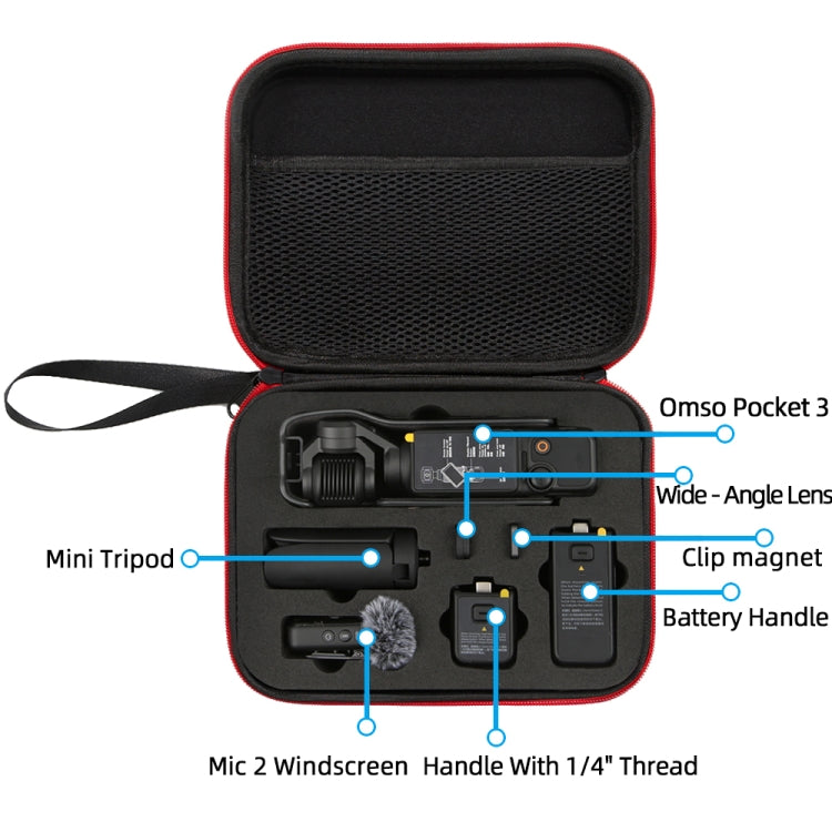 For DJI Osmo Pocket 3 Storage Bag Pocket Camera Handbag, Black Shell Black Inner, Black Shell Red Inner