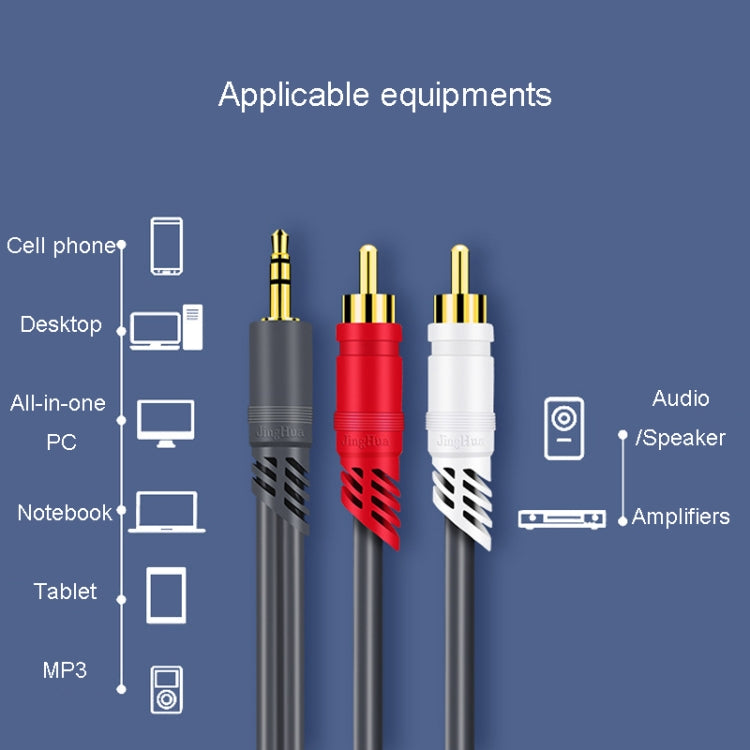 JINGHUA 3.5mm To 2RCA Audio Cable Game Console Outdoor Audio Connection Cable, 1.5m, 3m, 5m, 10m, 15m, 20m, 30m