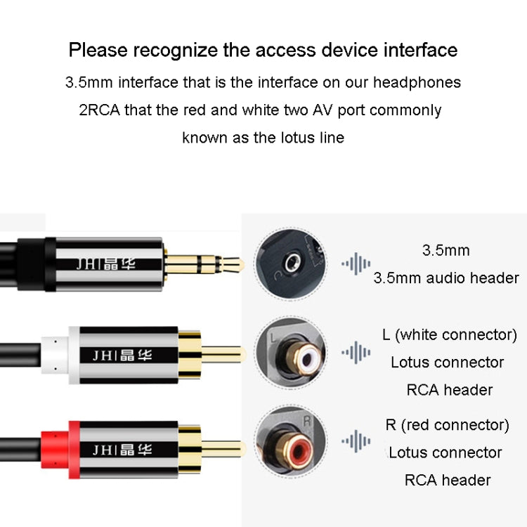 JINGHUA 1 In 2 3.5mm Audio Cable  3.5mm To 2RCA Double Lotus Computer Speaker Cell Phone Plug Cable, 1.5m, 3m, 5m, 10m