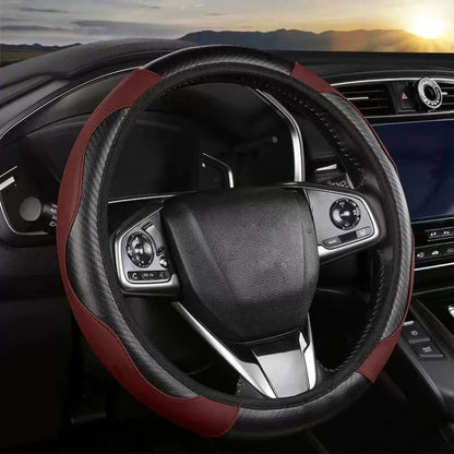 39cm Carbon Fiber Elastic Leather Without Inner Ring Car Steering Wheel Cover, Blue, Purple, Red, Claret, Black