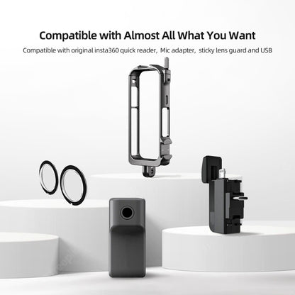 For Insta360 X3 AMagisn Metal Rabbit Cage Protective Frame Accessories, With Lens Cover, Only Cage
