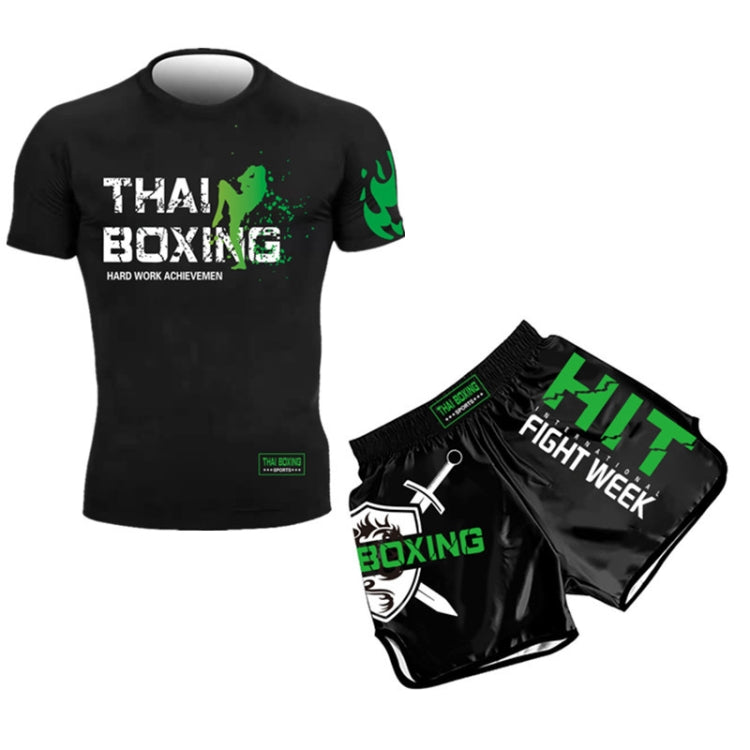 ZhuoAo Boxing Costumes Kids Sparring Fighting Shorts Muay Thai Free Fighting Tights Set, HIT Green, HIT Red, Bright Spot Green, Silvery Dragon Black, Yellow Waist Belt, FIHT Red Blue Spliced, Trophy Cup Black, Hot Printing Red Gold Dragon