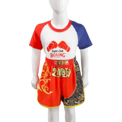 ZhuoAo Boxing Costumes Kids Sparring Fighting Shorts Muay Thai Free Fighting Tights Set, HIT Green, HIT Red, Bright Spot Green, Silvery Dragon Black, Yellow Waist Belt, FIHT Red Blue Spliced, Trophy Cup Black, Hot Printing Red Gold Dragon