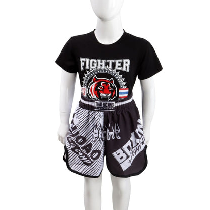 ZhuoAo Boxing Costumes Kids Sparring Fighting Shorts Muay Thai Free Fighting Tights Set, HIT Green, HIT Red, Bright Spot Green, Silvery Dragon Black, Yellow Waist Belt, FIHT Red Blue Spliced, Trophy Cup Black, Hot Printing Red Gold Dragon