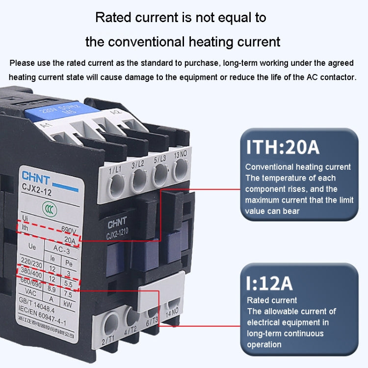 220V Silver Alloy Contacts Multi-Purpose Single-Phase AC Contactor, CHNT CJX2-0910 9A, CHNT CJX2-0901 9A, CHNT CJX2-1210 12A, CHNT CJX2-1201 12A, CHNT CJX2-1810 18A, CHNT CJX2-1801 18A, CHNT CJX2-2510 25A, CHNT CJX2-2501 25A, CHNT CJX2-3210 32A