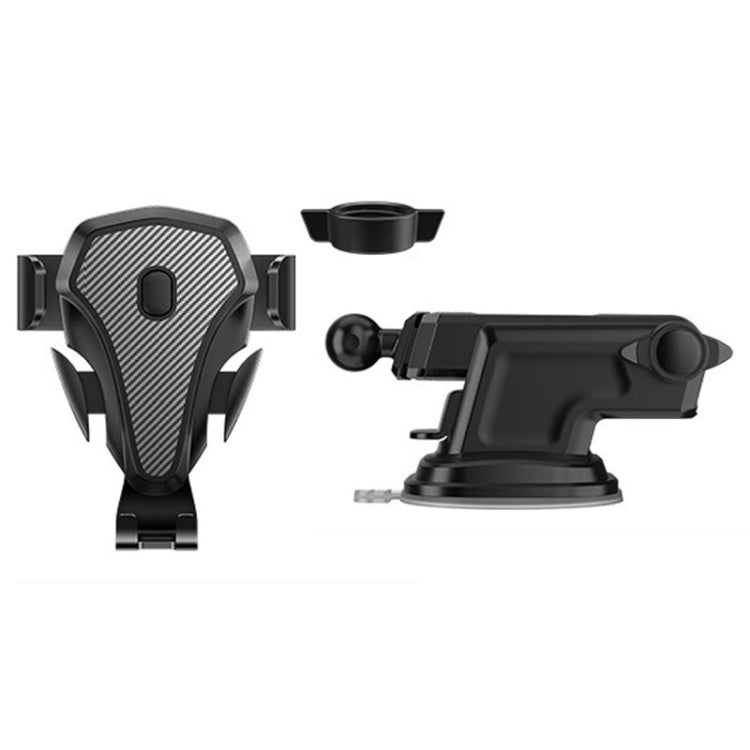 Carbon Fiber Automotive Phone Holder Car Navigation Bracket Telescopic Model, Air Outlet, Suction Stent, 2 In 1