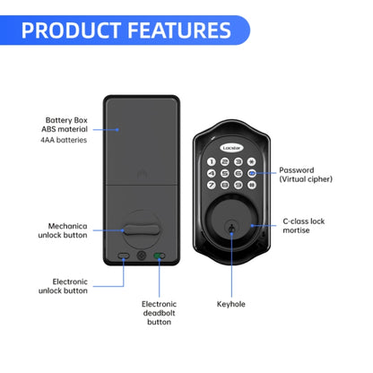 C88 Bluetooth Remote Tuya Automatic Smart Electronic Password Door Lock, C88 Black