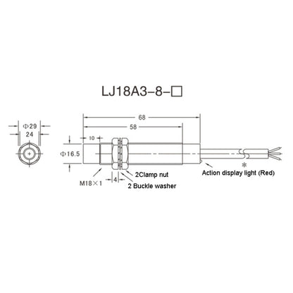 OMCH LJ18A3-8-Z/BX DC NPN 3-Wire Normally Open Sensors Inductive M18 Proximity Switch, LJ18A3-8-Z/BX
