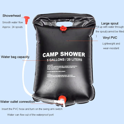 Outdoor Folding Solar Shower Bag Portable Water Storage Bag For Home Use, 20L, 25L