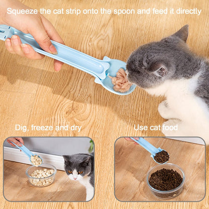 Cat Feeder Cat Strip Squeeze Feeding Spoon Pet Meat Snacks Multifunctional Spoon, Gold, Blue, Pink