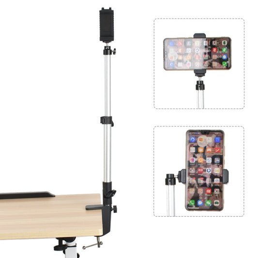 Aluminum Tube Cell Phone Live Streaming Telescopic Pole Desktop C-Clip Cell Phone Overhead Photo Holder, Bracket+Phone Clip
