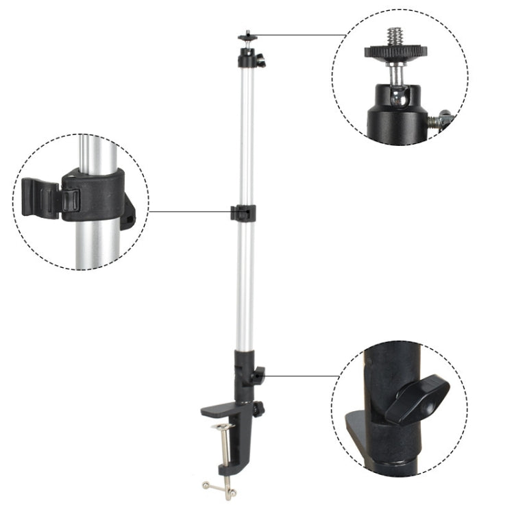 Aluminum Tube Cell Phone Live Streaming Telescopic Pole Desktop C-Clip Cell Phone Overhead Photo Holder, Bracket+Phone Clip
