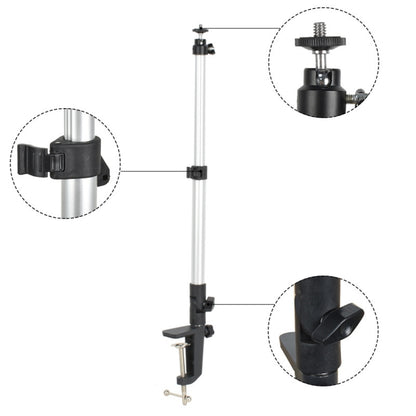 Aluminum Tube Cell Phone Live Streaming Telescopic Pole Desktop C-Clip Cell Phone Overhead Photo Holder, Bracket+Phone Clip