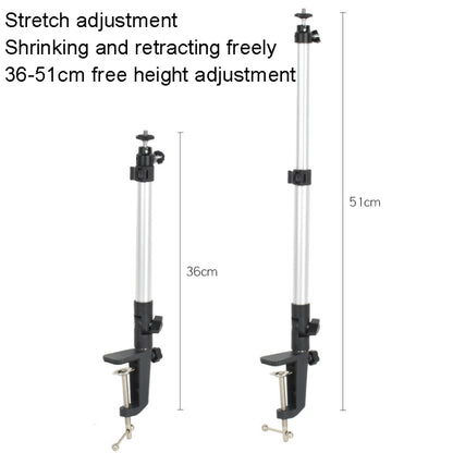 Aluminum Tube Cell Phone Live Streaming Telescopic Pole Desktop C-Clip Cell Phone Overhead Photo Holder, Bracket+Phone Clip
