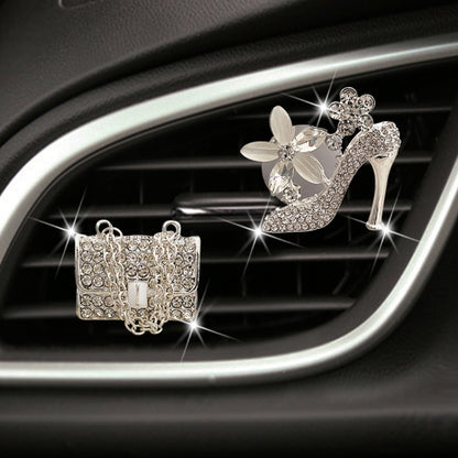 2pcs/Set Car Air Outlet Diamond-Encrusted Decoration Aromatherapy Clip, High Heels+Bag, Golden Bag+Gold High Heels, Bag+ Crown, Champagne Bag+ Gold High Heels, Bag+Color High Heels