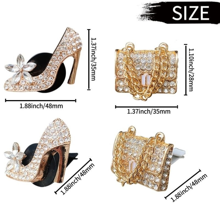 2pcs/Set Car Air Outlet Diamond-Encrusted Decoration Aromatherapy Clip, High Heels+Bag, Golden Bag+Gold High Heels, Bag+ Crown, Champagne Bag+ Gold High Heels, Bag+Color High Heels