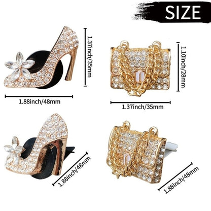 2pcs/Set Car Air Outlet Diamond-Encrusted Decoration Aromatherapy Clip, High Heels+Bag, Golden Bag+Gold High Heels, Bag+ Crown, Champagne Bag+ Gold High Heels, Bag+Color High Heels