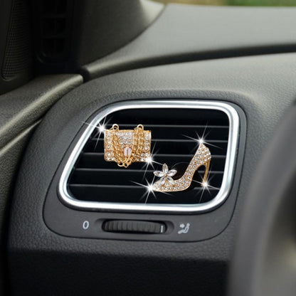 2pcs/Set Car Air Outlet Diamond-Encrusted Decoration Aromatherapy Clip, High Heels+Bag, Golden Bag+Gold High Heels, Bag+ Crown, Champagne Bag+ Gold High Heels, Bag+Color High Heels