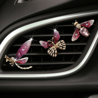 3pcs/set Metal Butterfly Dragonfly Bee Car Air Vent Aromatherapy Decorative Clip