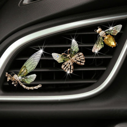 3pcs/set Metal Butterfly Dragonfly Bee Car Air Vent Aromatherapy Decorative Clip