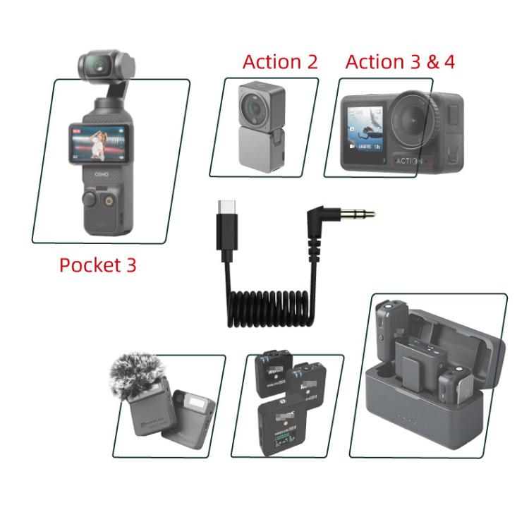 USB-C / Type-C To 3.5mm Male TRS Audio Adapter Cable For DJI Osmo Action 4 / 3 / 2 / Pocket 3