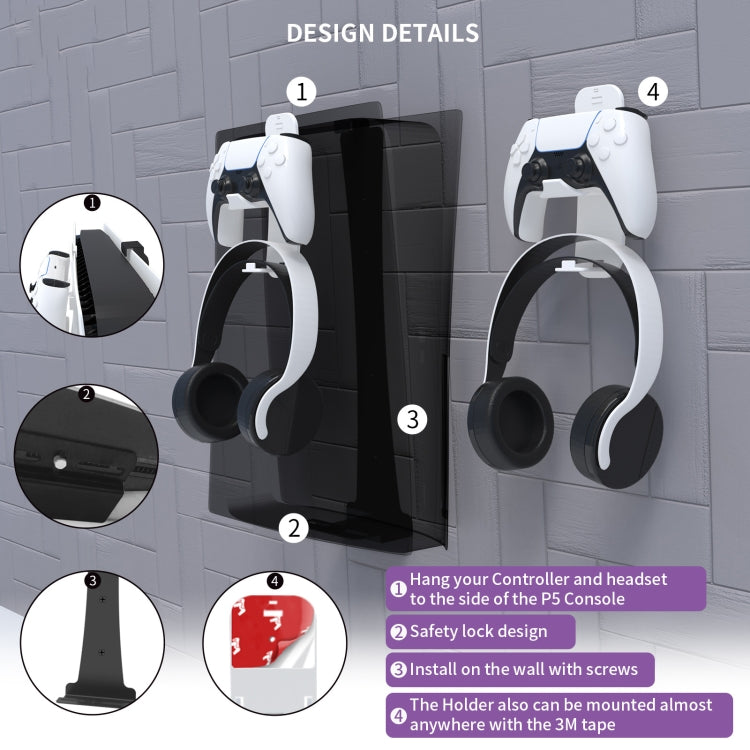 JYS-P5149 For PS5 Wall Bracket Storage Hook Suit Game Console Storage Bracket, For PS5