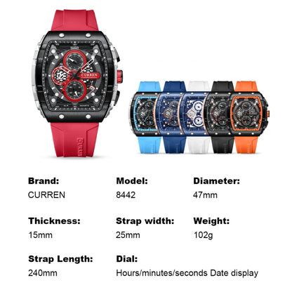 Curren 8442 Sport Six-Hand Silicone Strap Men Quartz Watch, White Shell Red, White Shell Blue, Rose Shell Blue, Rose Shell White, Rose Shell Black, Rose Shell Orange