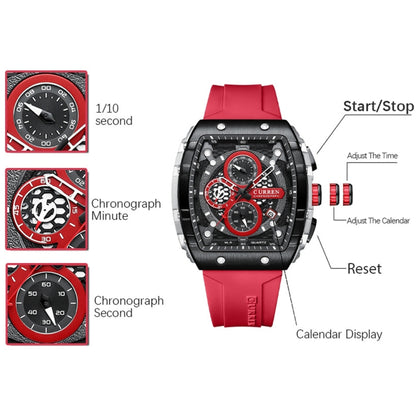 Curren 8442 Sport Six-Hand Silicone Strap Men Quartz Watch, White Shell Red, White Shell Blue, Rose Shell Blue, Rose Shell White, Rose Shell Black, Rose Shell Orange
