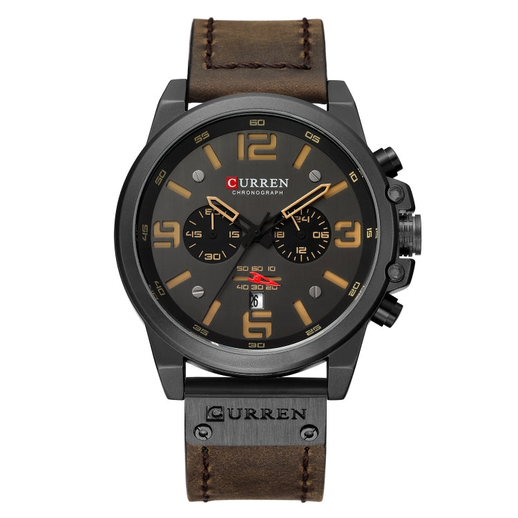 Curren 8314 Sports Six-Hand Waterproof Leather Strap Calendar Men Quartz Watch, Black Shell Khaki, Black Shell White, Black Shell Red, Black Shell Gray, White Shell White, White Shell Blue