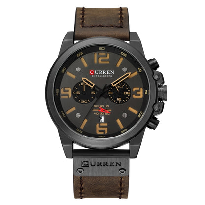 Curren 8314 Sports Six-Hand Waterproof Leather Strap Calendar Men Quartz Watch, Black Shell Khaki, Black Shell White, Black Shell Red, Black Shell Gray, White Shell White, White Shell Blue