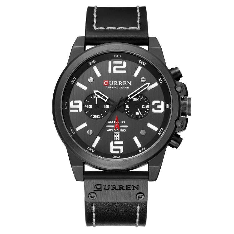 Curren 8314 Sports Six-Hand Waterproof Leather Strap Calendar Men Quartz Watch, Black Shell Khaki, Black Shell White, Black Shell Red, Black Shell Gray, White Shell White, White Shell Blue