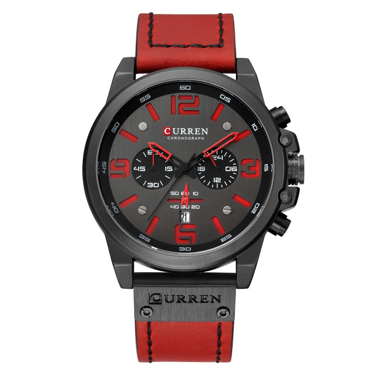 Curren 8314 Sports Six-Hand Waterproof Leather Strap Calendar Men Quartz Watch, Black Shell Khaki, Black Shell White, Black Shell Red, Black Shell Gray, White Shell White, White Shell Blue