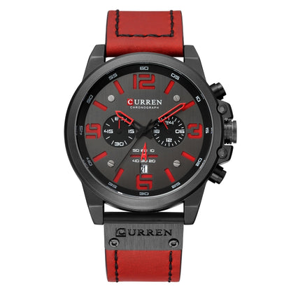 Curren 8314 Sports Six-Hand Waterproof Leather Strap Calendar Men Quartz Watch, Black Shell Khaki, Black Shell White, Black Shell Red, Black Shell Gray, White Shell White, White Shell Blue