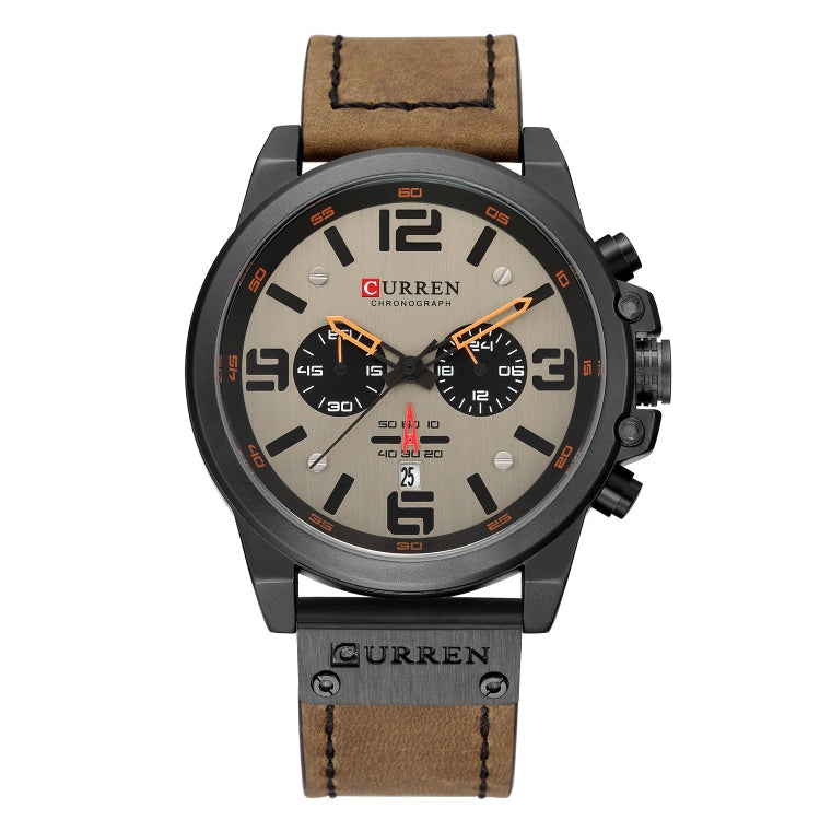 Curren 8314 Sports Six-Hand Waterproof Leather Strap Calendar Men Quartz Watch, Black Shell Khaki, Black Shell White, Black Shell Red, Black Shell Gray, White Shell White, White Shell Blue
