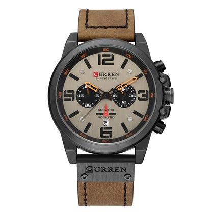 Curren 8314 Sports Six-Hand Waterproof Leather Strap Calendar Men Quartz Watch, Black Shell Khaki, Black Shell White, Black Shell Red, Black Shell Gray, White Shell White, White Shell Blue