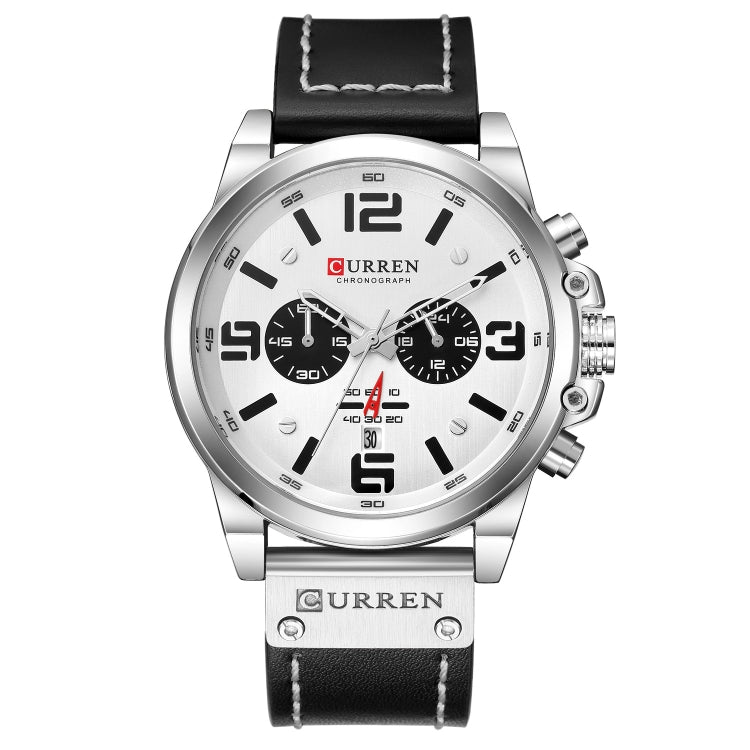 Curren 8314 Sports Six-Hand Waterproof Leather Strap Calendar Men Quartz Watch, Black Shell Khaki, Black Shell White, Black Shell Red, Black Shell Gray, White Shell White, White Shell Blue