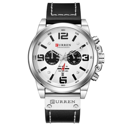 Curren 8314 Sports Six-Hand Waterproof Leather Strap Calendar Men Quartz Watch, Black Shell Khaki, Black Shell White, Black Shell Red, Black Shell Gray, White Shell White, White Shell Blue