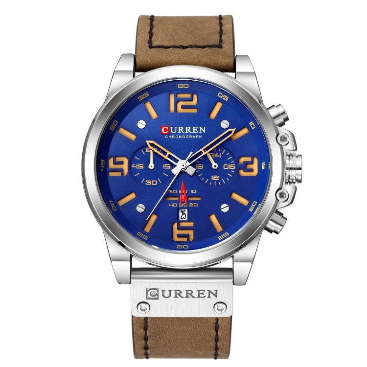 Curren 8314 Sports Six-Hand Waterproof Leather Strap Calendar Men Quartz Watch, Black Shell Khaki, Black Shell White, Black Shell Red, Black Shell Gray, White Shell White, White Shell Blue
