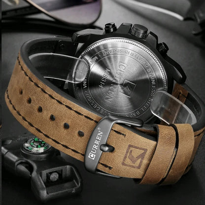 Curren 8314 Sports Six-Hand Waterproof Leather Strap Calendar Men Quartz Watch, Black Shell Khaki, Black Shell White, Black Shell Red, Black Shell Gray, White Shell White, White Shell Blue