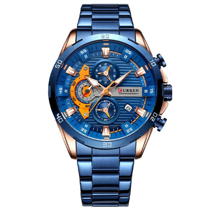 Curren 8402 Calendar Six-Hand Steel Strap Business Quartz Watch, Rose Shell Blue, Rose Shell Black, Black Shell Green, White Shell Black