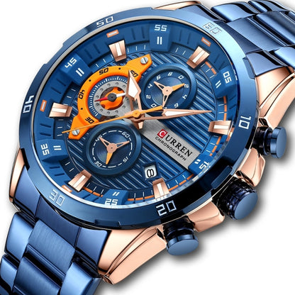 Curren 8402 Calendar Six-Hand Steel Strap Business Quartz Watch, Rose Shell Blue, Rose Shell Black, Black Shell Green, White Shell Black