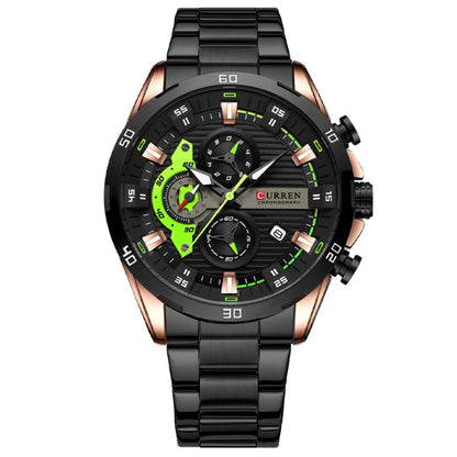 Curren 8402 Calendar Six-Hand Steel Strap Business Quartz Watch, Rose Shell Blue, Rose Shell Black, Black Shell Green, White Shell Black