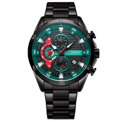 Curren 8402 Calendar Six-Hand Steel Strap Business Quartz Watch, Rose Shell Blue, Rose Shell Black, Black Shell Green, White Shell Black