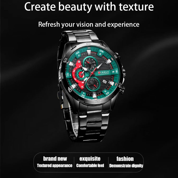 Curren 8402 Calendar Six-Hand Steel Strap Business Quartz Watch, Rose Shell Blue, Rose Shell Black, Black Shell Green, White Shell Black