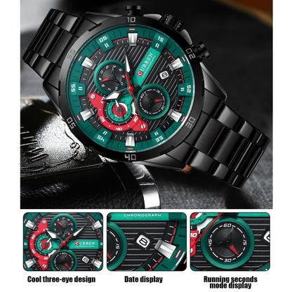 Curren 8402 Calendar Six-Hand Steel Strap Business Quartz Watch, Rose Shell Blue, Rose Shell Black, Black Shell Green, White Shell Black