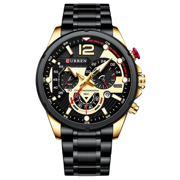 Curren 8395 Calendar Six-Hand Steel Strap Men Quartz Watch, Rose Shell Blue, Golden Shell Black, Black Shell Black, Black Shell Green, White Shell Black