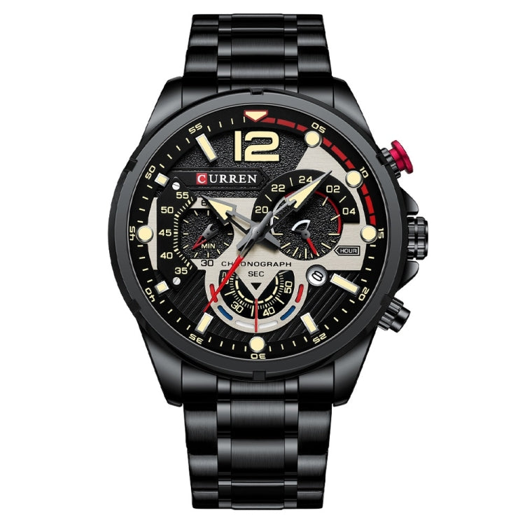 Curren 8395 Calendar Six-Hand Steel Strap Men Quartz Watch, Rose Shell Blue, Golden Shell Black, Black Shell Black, Black Shell Green, White Shell Black